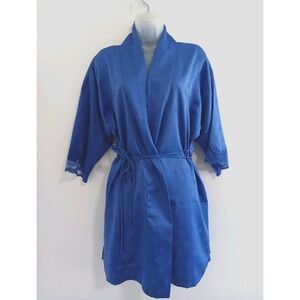 Vintage Tom Bezduda Barad & Co Lingerie Robe Womens‎ Small Blue Satin Lace Girly